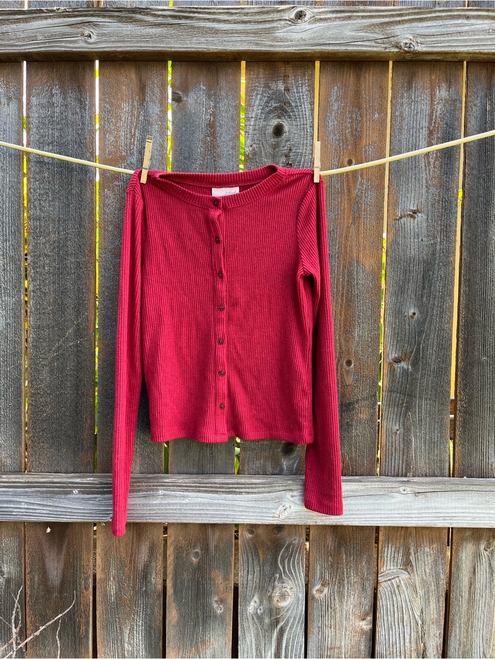 Universal Thread Red Ribbed Button-Front Long Sleeve Top